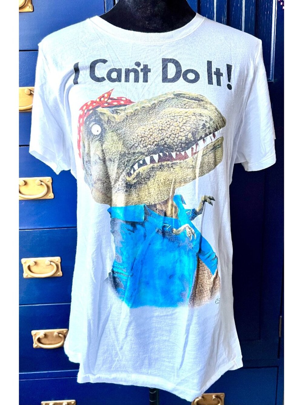 Black Matter White T-shirt Rosie Dinosaur "I Can't Do It!" Hot Topic Women XL